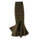 Retro plaid thickened woolen fishtail skirt winter long plaid skirt slit ruffle edge hip long skirt women