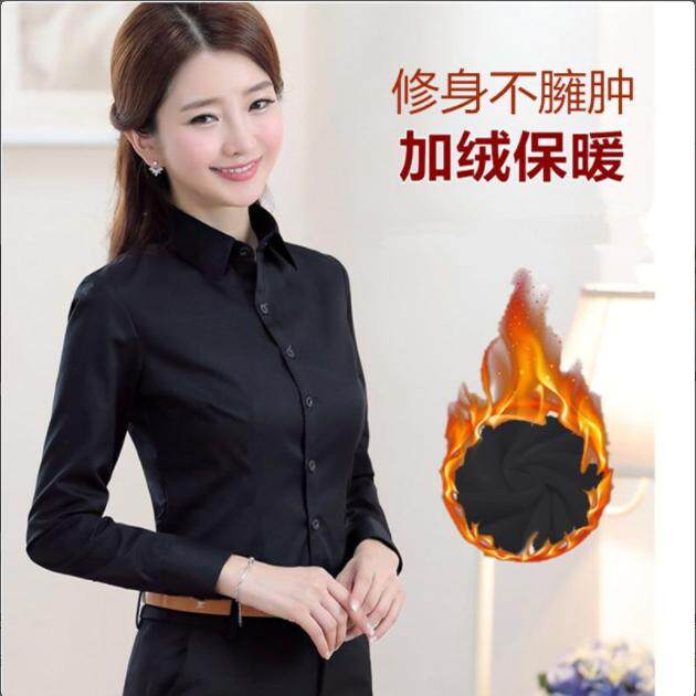 White plush thickened shirt for women with long sleeves autumn and winter warm professional suits, large size work clothes, versatile shirt for women
