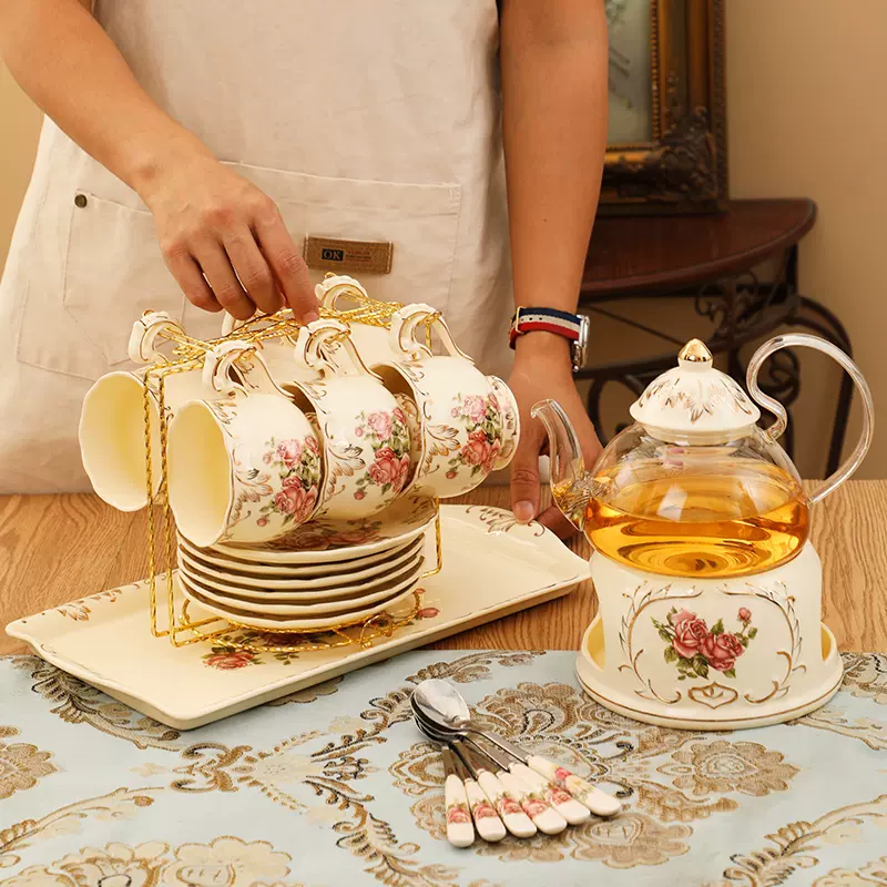 陶瓷咖啡杯泡花茶壶套装耐热玻璃煮水果茶欧式轻奢
