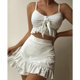 2025 large-size skirt bikini three-piece set sexy ruffled slim and split swimsuit slightly fat MM girl white and black