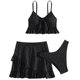 2025 large-size skirt bikini three-piece set sexy ruffled slim and split swimsuit slightly fat MM girl white and black