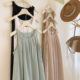 French holiday style neck halter sleeveless vest dress for women's summer niche loose slim pleated beach skirt