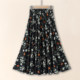 
New floral ice silk skirt summer, mother-in-law elastic waist high waist A-line large swing mid-length over-knee skirt, making it look slim