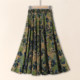 
New floral ice silk skirt summer, mother-in-law elastic waist high waist A-line large swing mid-length over-knee skirt, making it look slim