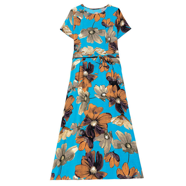 Temperament pure cotton silk dress for women 2025 new middle-aged mother summer clothes large size fashionable middle-aged and elderly long skirt