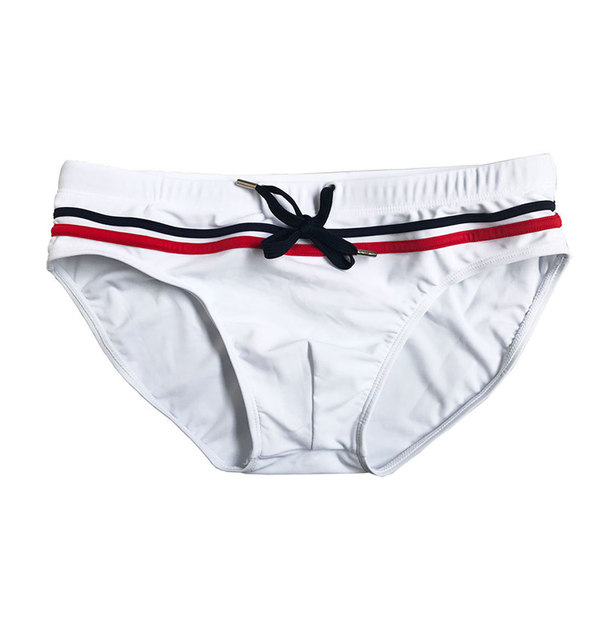 Men's swimming trunks, men's low-waist bikini briefs, solid color nylon swimming trunks, cup anti-embarrassing beach trunks with laces