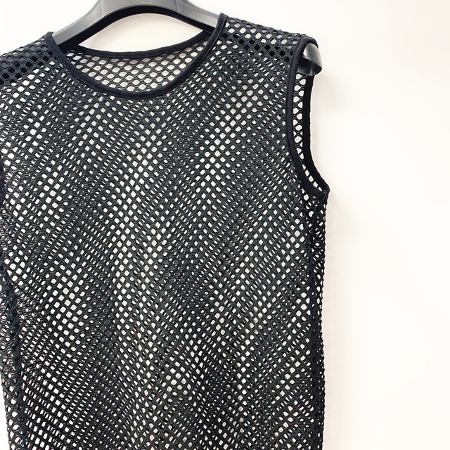 New European and American summer products, large mesh hollow mid-length women's vest, boyfriend style fishing net breathable neutral vacation style hood