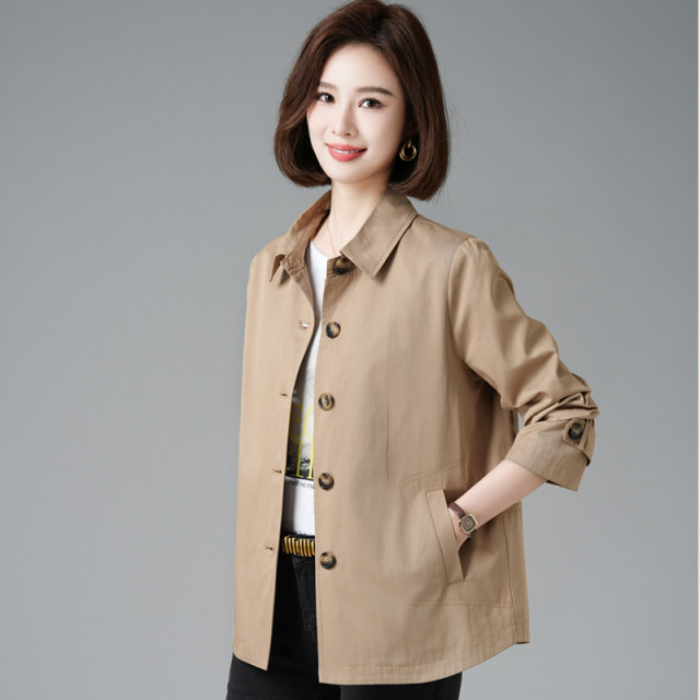 Women's Trench Coat Short Loose 2025 Spring and Autumn New Middle-aged Small Mom Casual Large Size Single Breasted Jacket