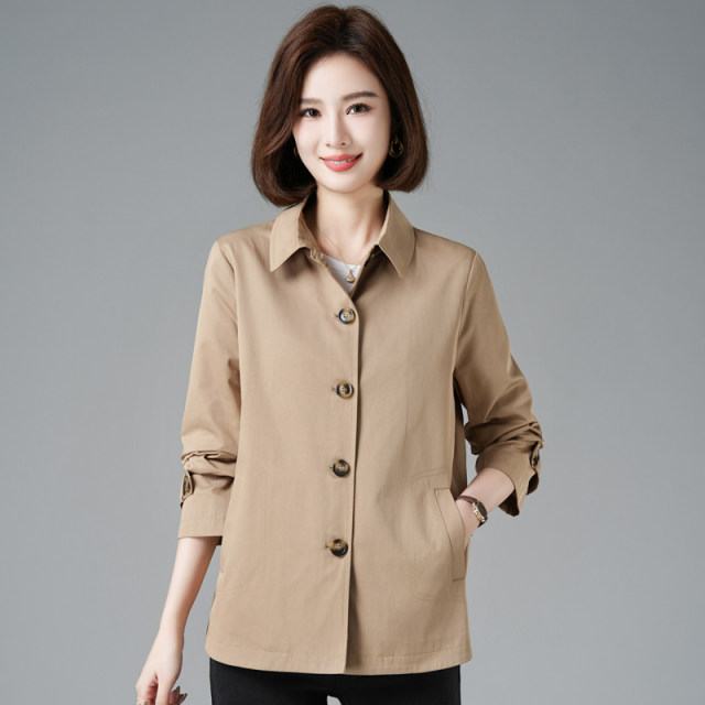 Women's Trench Coat Short Loose 2025 Spring and Autumn New Middle-aged Small Mom Casual Large Size Single Breasted Jacket