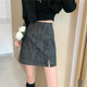 Large size retro PU leather skirt leopard print short skirt for women in autumn and winter high waist A-line skirt mid-length slit hip-pack skirt
