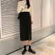 Large size women's high waist irregular skirt with slit mid-length skirt for women in autumn and winter fat mm versatile slimming one-step skirt