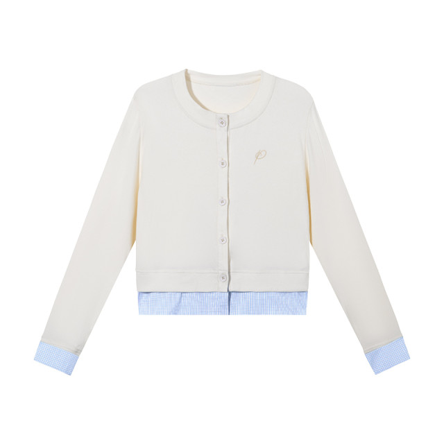 PSO Brand Women's Embroidery Fake Two-Piece Patch Knit Cardigan Jacket Base-Under Top Fashion Spring