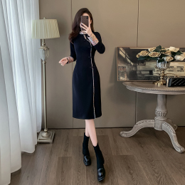 High-end exquisite new Chinese style national wind black dress female autumn winter 2023 new temperament plush cheongsam skirt