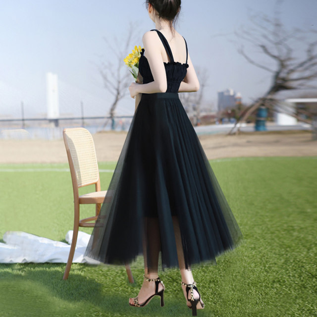 Black new net gauze skirt women's summer skirt skirt skirt small fat MM high waist temperament