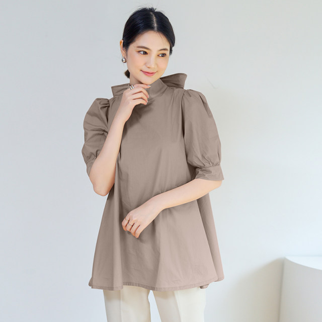 New Japanese thin short-sleeved doll shirt in spring and summer style, solid color loose shirt with bow and small turtleneck top