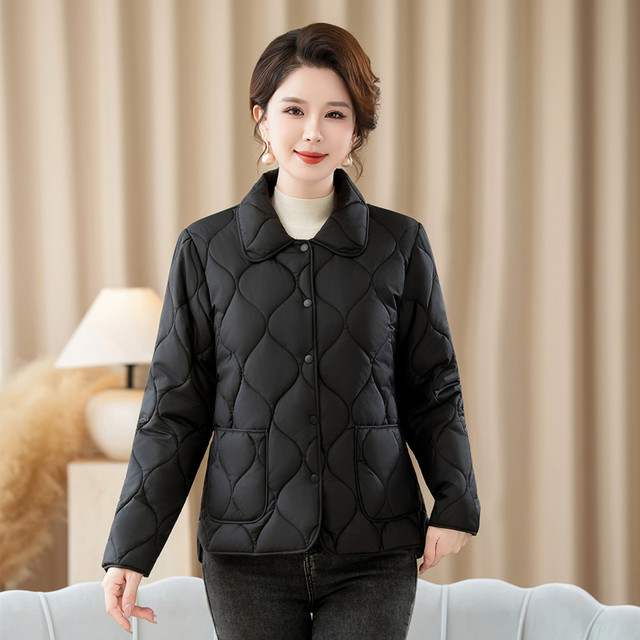 
Mom's autumn and winter warm solid color cotton-padded jacket, casual and versatile short quilted lapel coat, middle-aged and elderly style cotton-padded jacket for women
