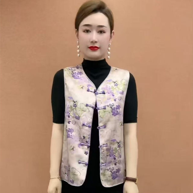 New Chinese style round neck buckle vest for middle-aged and elderly women mothers