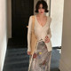 Jiuwu French retro 2025 spring and summer new straight-chip oil painting skirt mid-length high-waisted slim skirt