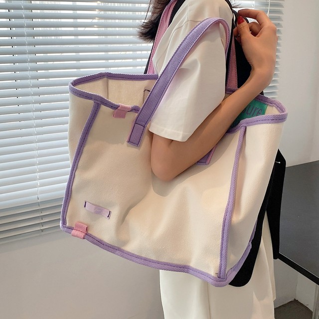 Large-capacity canvas women's bag 2025 new mommy mother and baby bag contrasting color portable tote bag class commuting shoulder bag