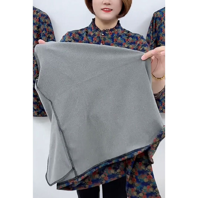 New autumn and winter half-high collar thickened warm shirt casual long-sleeved loose all-in-one velvet bottoming shirt for middle-aged and elderly girls