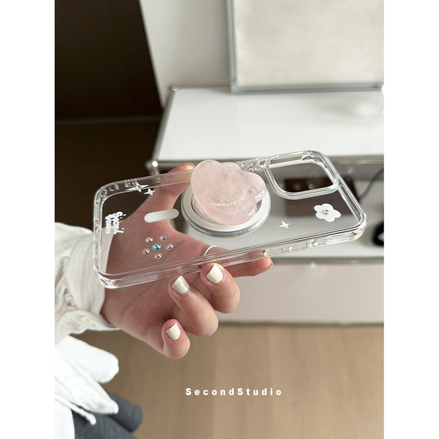 Original niche cloud stone bracket transparent shell suitable for Apple 17 promax mobile phone case magnetic 17 creative color diamond iphone16pro all-inclusive soft shell 15pro anti-fall 14/13