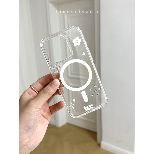 Original niche cloud stone bracket transparent shell suitable for Apple 17 promax mobile phone case magnetic 17 creative color diamond iphone16pro all-inclusive soft shell 15pro anti-fall 14/13