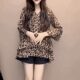 Design-sensual leopard print chiffon mid-length shirt for women V-neck black polka dot top flared sleeves ruffled chiffon shirt