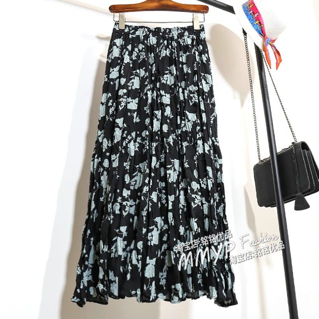Retro pleated floral skirt for women in summer 2025 new small print skirt for skirt long skirt pleated skirt
