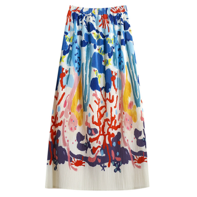 Dopamine color oil painting graffiti pleated skirt for women in spring and summer 2025 new printed skirt pleated skirt