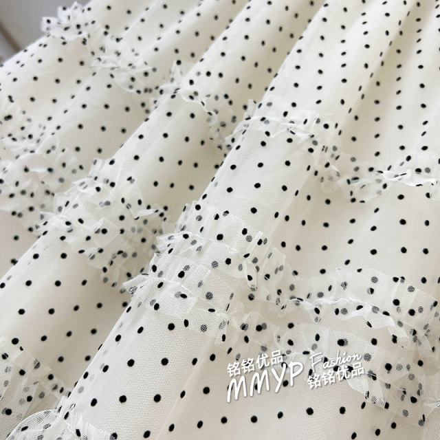French retro polka dot mesh skirt for women in spring and summer 2025 new elastic waist slimming layered cake skirt long skirt