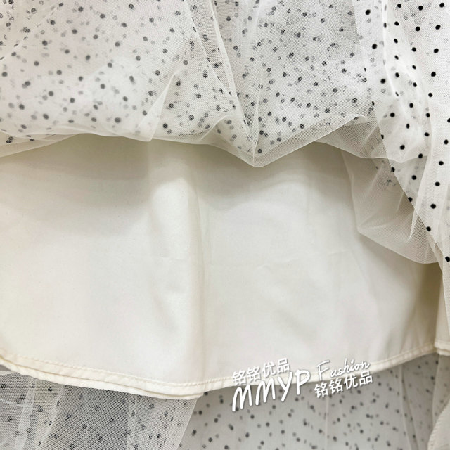 French retro polka dot mesh skirt for women in spring and summer 2025 new elastic waist slimming layered cake skirt long skirt