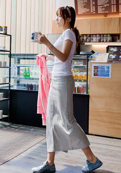 Sports long skirt Spring and summer casual solid color half skirt back slimming one -step hip skirt big size skirt