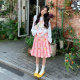 American retro pink floral skirt for women 2025 summer new high-waisted A-line skirt slim pleated skirt mid-skirt