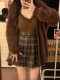 Coffee plaid pleated skirt for women a-line skirt autumn and winter 2025 new high-waisted slim plaid skirt jk short skirt