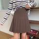 Autumn and winter brown pleated skirt for women large size high waist hip cover short skirt fat mm slim A-line skirt gray anti-exposure skirt