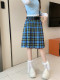 American retro college style Scottish plaid pleated skirt women's mid-length summer A-line short skirt plaid skirt