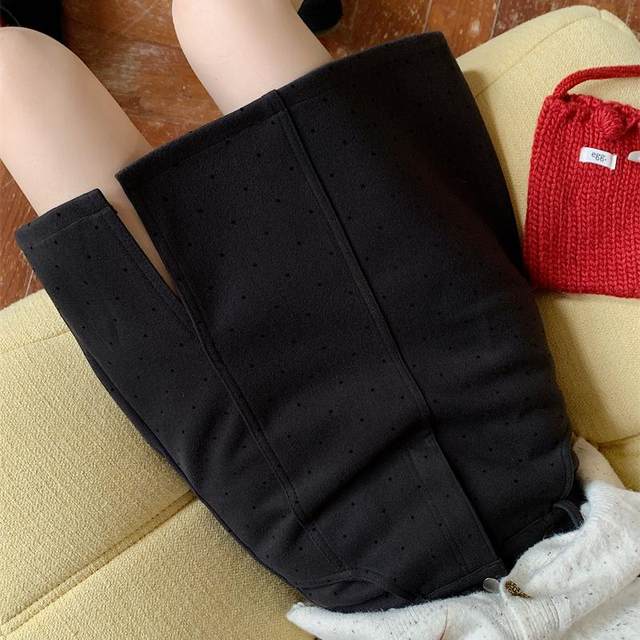 Large size gray polka dot wool skirt for women in autumn and winter high waist slit A-line short skirt for slimming mid-length hip-covering skirt