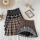 Large size grid JK pleated skirt female autumn and winter fat MM high -waisted half -body skirt A -line skirt college style short puff skirt
