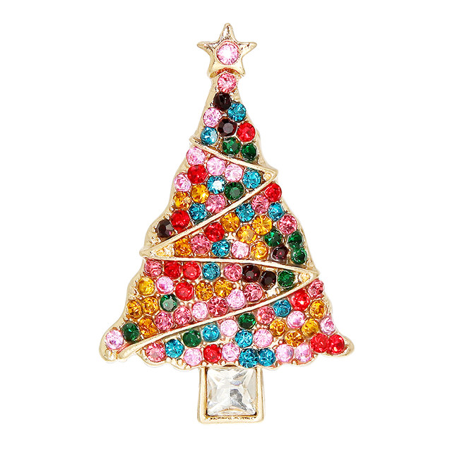 Cute Japanese Christmas tree brooch, fashionable and luxurious diamond-encrusted personalized pin, suit jacket accessories, New Year gift