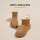 Brown retro plus velvet warm snow boots for women 2025 winter new style woolen cotton shoes cold-resistant thick sole heightening short boots