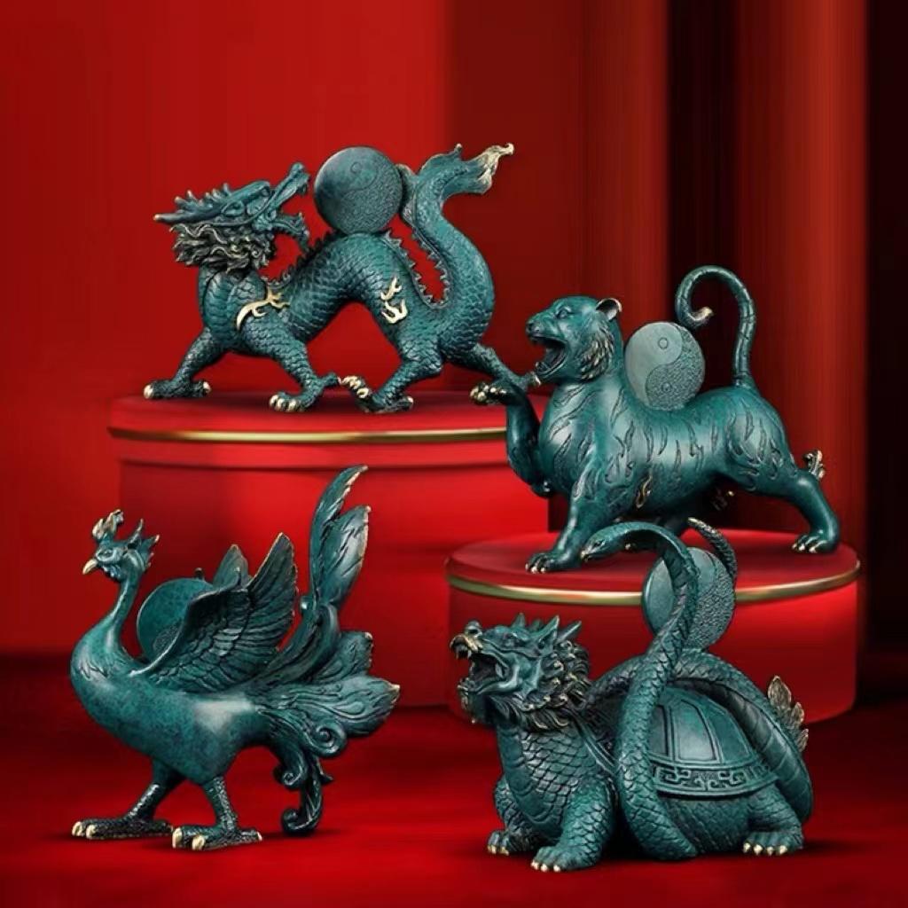 川淼文化纯铜四神兽摆件青龙白虎朱雀玄武办公室装饰摆设四方神兽