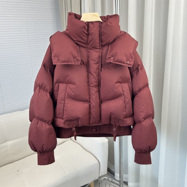 Down jacket women's stitching denim hooded short small small man 24 winter new 90 white duck velvet bread puff jacket