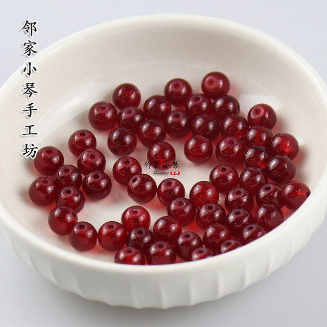 10 8mm red and white jade light beads round beads DIY handmade hairpin tassel making materials flower wrap accessories