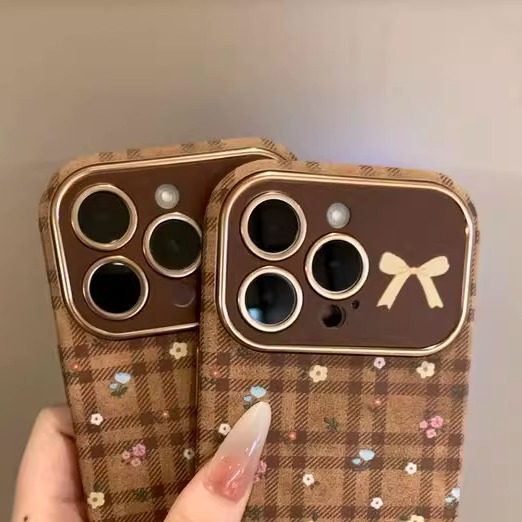 
Plaid small floral suitable for Apple 16promax mobile phone case iPhone14 leather large window 13 new female 12 cartoon 17 couple 15pro personalized bestie pro all-inclusive anti-fall xs soft shell