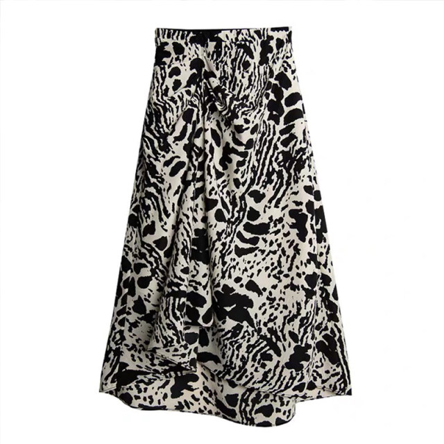 2024 autumn new design niche mid-length skirt high-waisted temperament printed leopard print irregular skirt for women