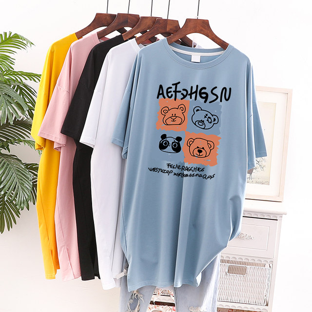 
White short-sleeved T-shirt 2021 new women's Korean version loose large size slim cartoon printed short-sleeved T-shirt skirt ins trendy