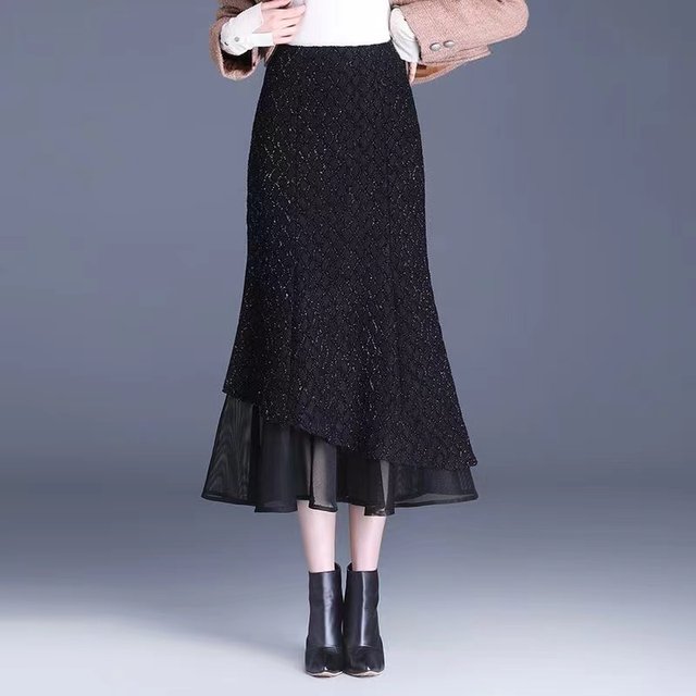 2025 new high waist fish tail hip skirt for women with spring and autumn medium long spring large size slim silk base skirt