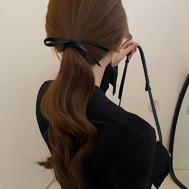 French Maillard retro pu bow hair rope 2024 new style simple niche high-end hair rope with versatile temperament