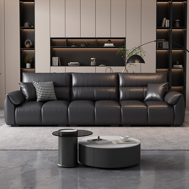 Picture of Italian minimalist leather sofa living room Light luxury modern small ...