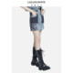 I love LuluLULUALWAYS Autumn New High Waist A-line Spoke Interface Bag Blue Denim Skirt

